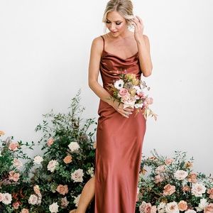 Revelry Skye Satin Dress in Cinnamon Rose Size 8